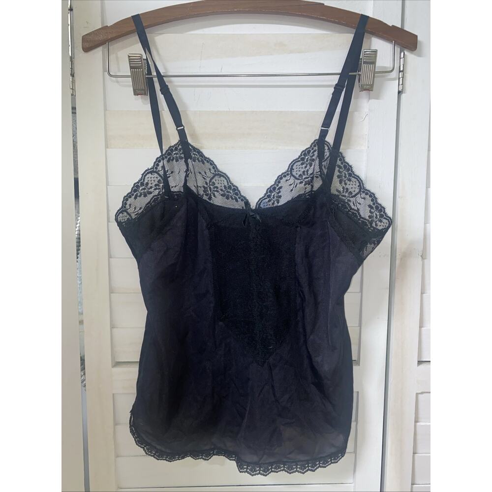 Vintage Mel-Lin Black Camisole Half Slip Nylon Lace Size Small USA Made